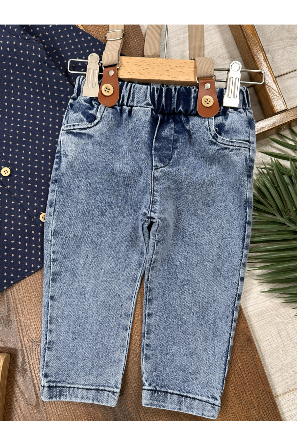 Bolly Baby Askı Kemerli Papyonlu Likralı Kot Pantolon Erkek Bebek/Çocuk Takım fotoğrafı 2 (önizleme)