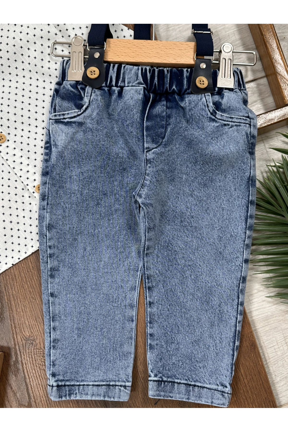 Bolly Baby Askı Kemerli Papyonlu Likralı Kot Pantolon Erkek Bebek/Çocuk Takım fotoğrafı 2 (önizleme)