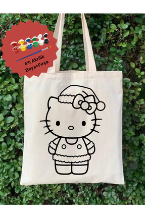 Cemira Hello Kitty Boyama Çanta Seti – 6’lı Akrilik Boya + Fırça + Çanta - Bo...