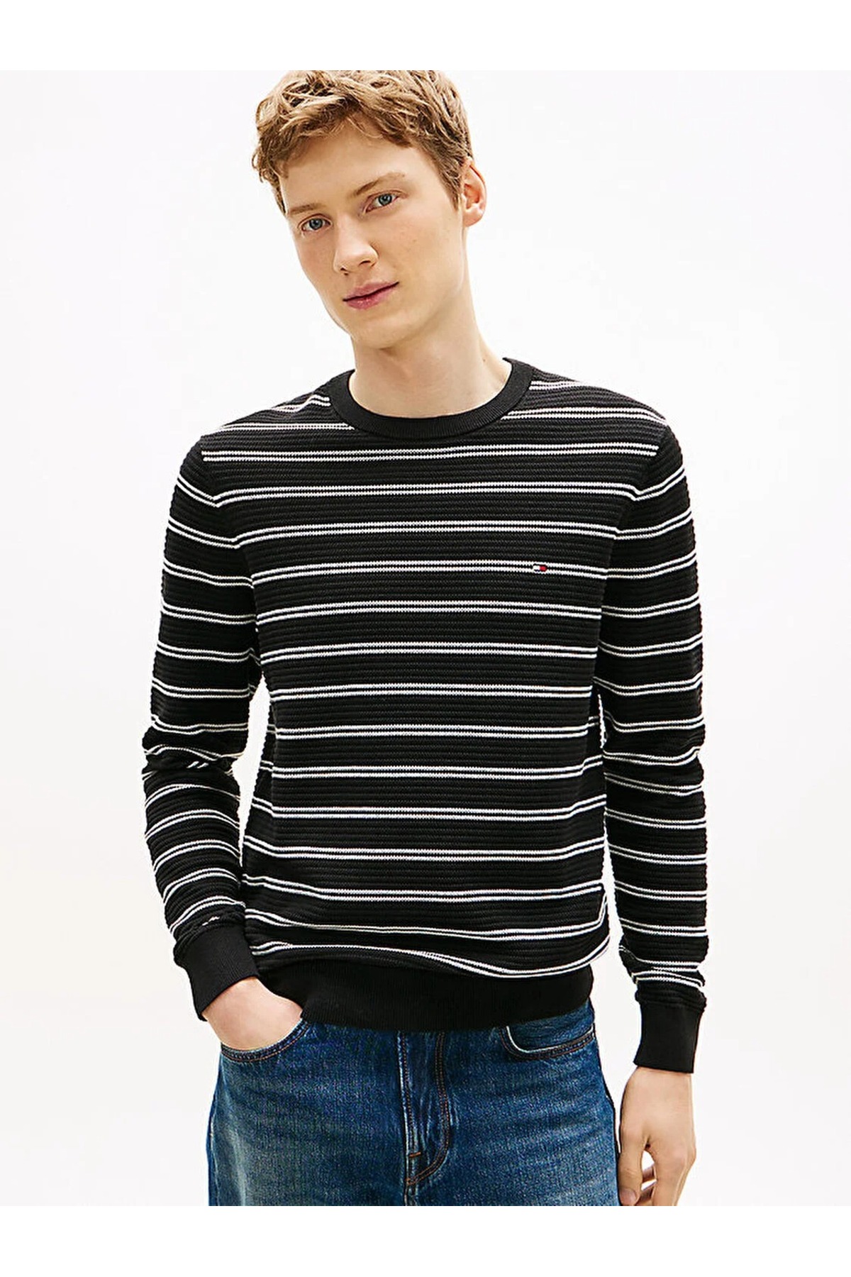 تامی هیلفیگر پلیور مردانه مشکی یقه هفت با ساختار فصلی - MW0MW41643