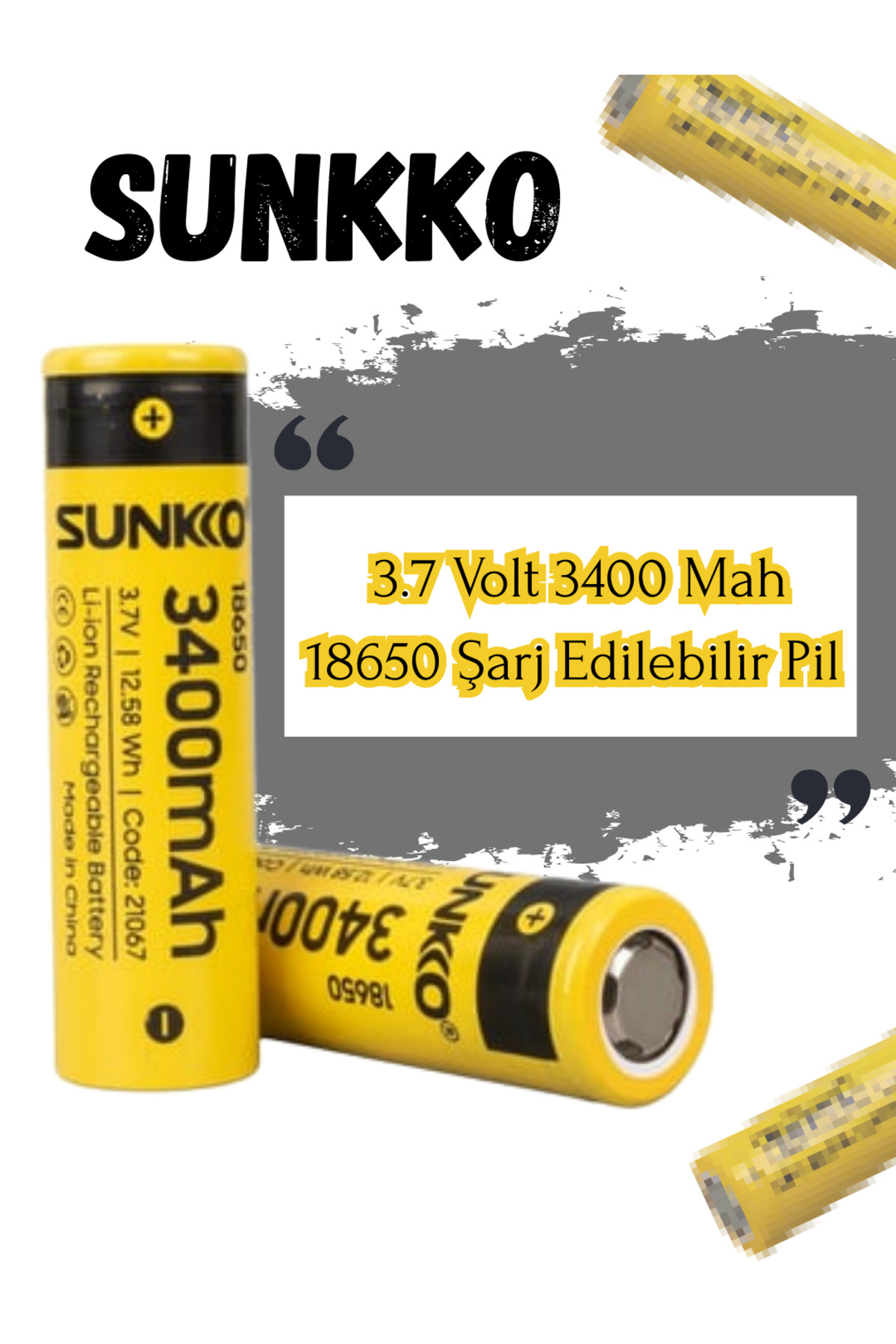 Sunkko 3.7V 3400 mAh Li-Ion 18650 Şarj Edilebilir Pil (Tekli