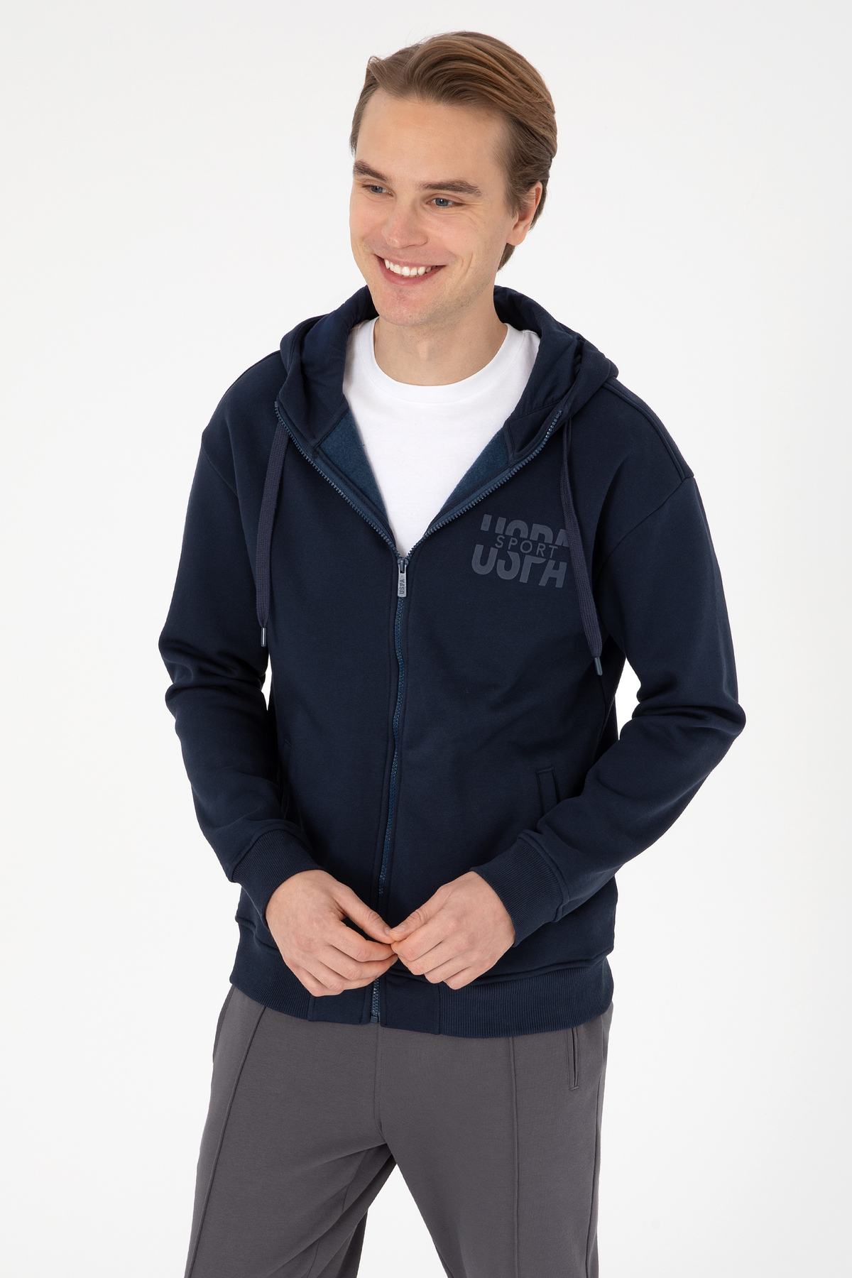 U.S. Polo Assn.  Erkek Comfort Fit Fermuarlı Kapüşonlu Lacivert Örme Hırka 50315757-VR033 - Görsel 3