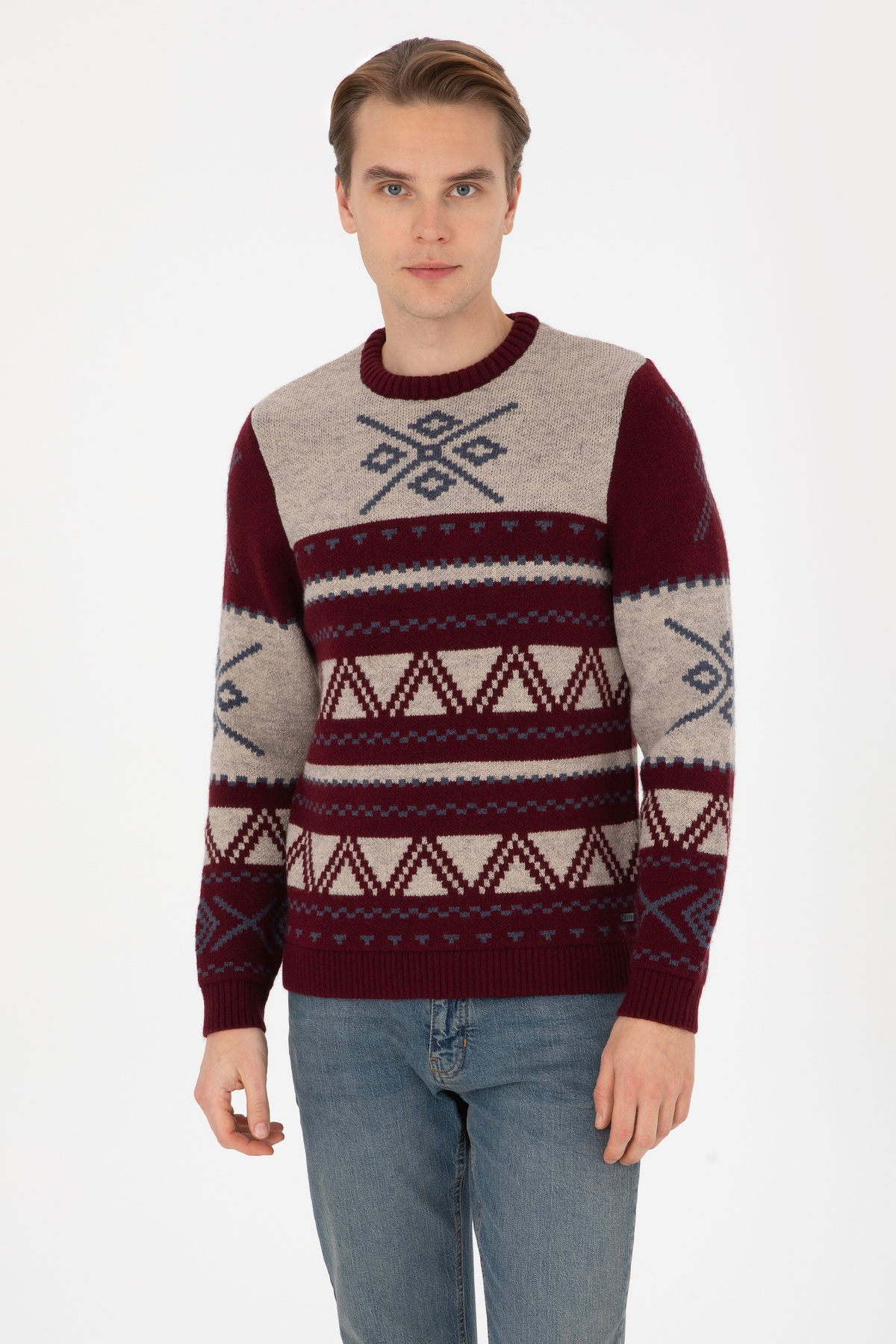 یو اس پولو ژاکت مردانه یقه گرد راحت و گشاد زرشکی رنگ کد ۵۰۳۰۸۲۴۹-VR177