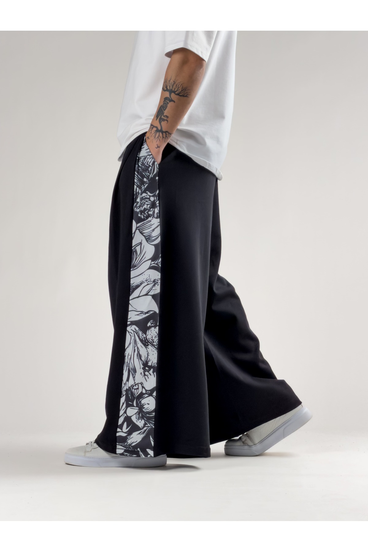 COCOPELLI  Desenli Siyah Oversize Erkek Samurai Pantolon COC2771 - Görsel 5