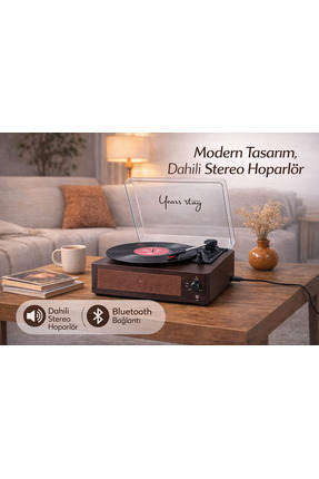 Cosfer Years Stay Koyu Kahve Elektrikli Plak Çalar – Bluetooth Özellikli (220V)