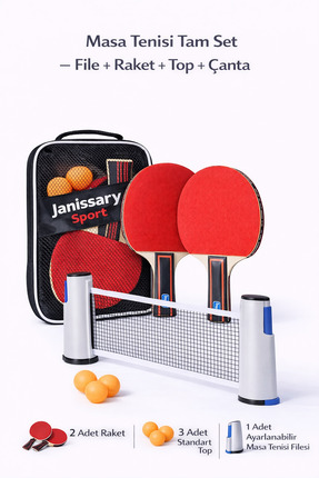 Janissary Çantalı Taşınabilir Masa Tenisi Seti – 2 Raket, 3 Top, Ayarlanabili...