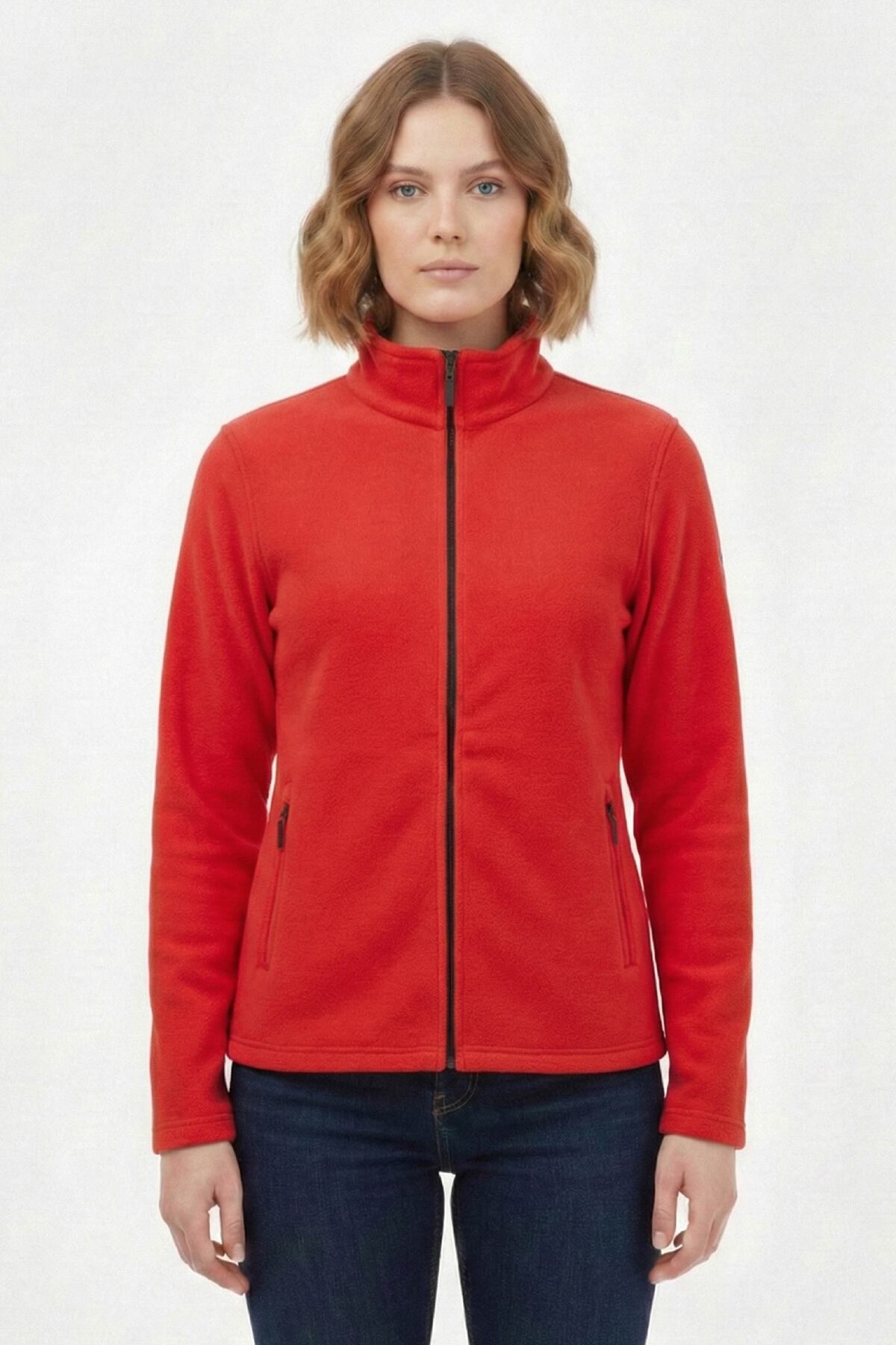 ACR Giyim Kırmızı Bato Yaka Tam Fermuarlı ve Cepli Outdoor Polar Ceket görsel 3