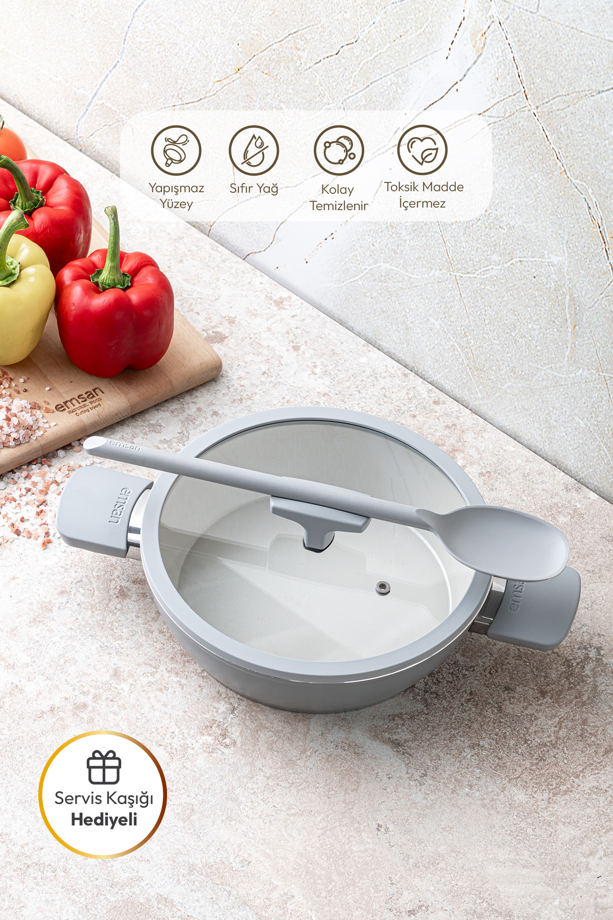 Emsan Swiss Cyrstal RS Karnıyarık Tenceresi Gri 26 cm - Fiyatı, Yorumları