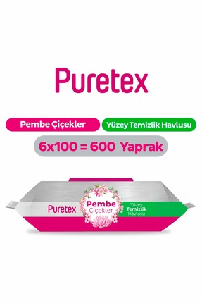 puretex Puretex Yüzey Temizlik Havlusu Pembe Çiçekler 6x100 (600 Yaprak)
