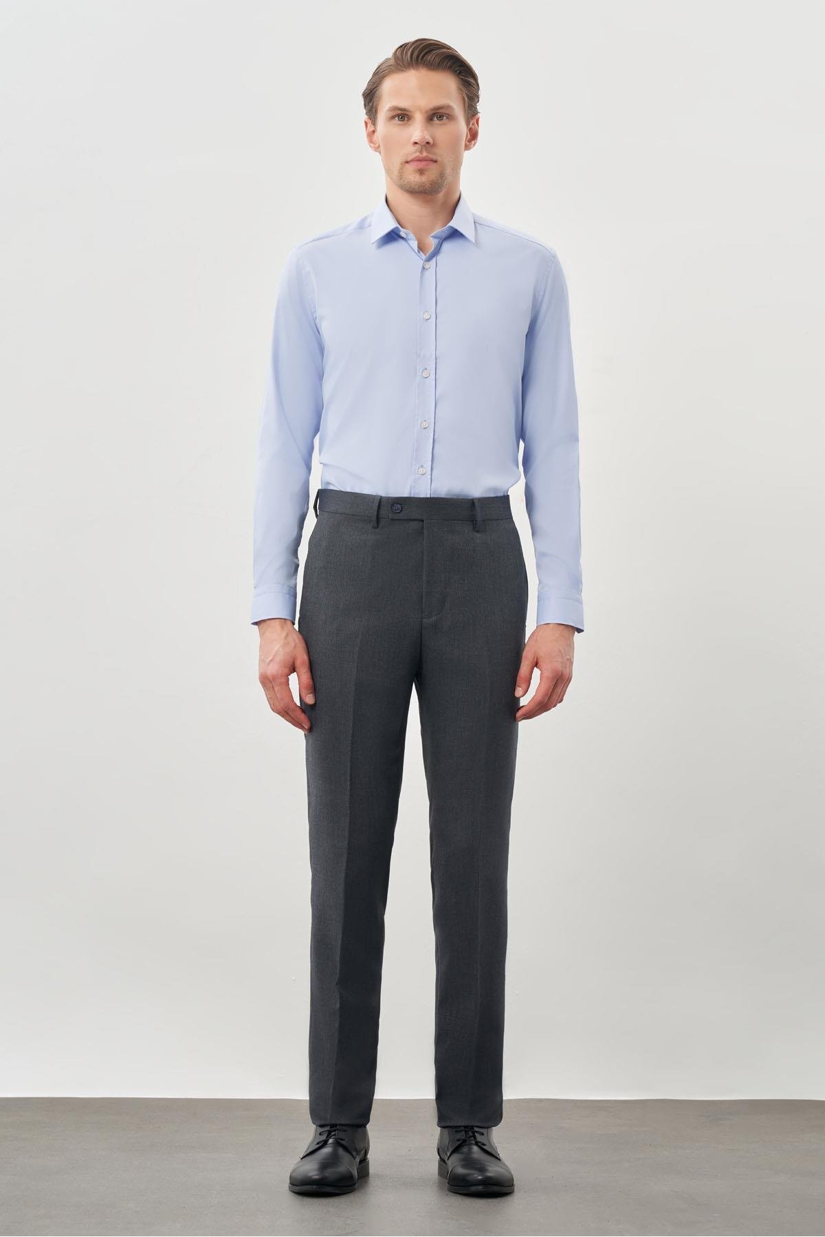 Erkek Lacivert Düz Esnek Yan Cep Slim Fit Pantolon 1003245209_220 — رنگارنگ — تصویر 2 از 7