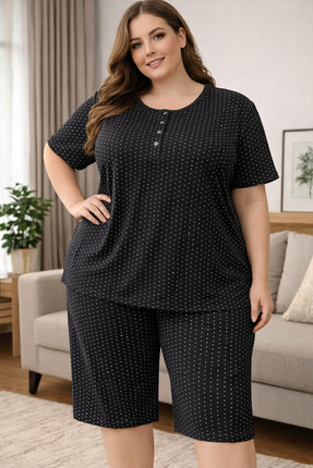 MODA Kadın Kaprili Pamuklu 3 Düğmeli Tam Kalıp Ferah Nefes Alan Kumaş Desenli...