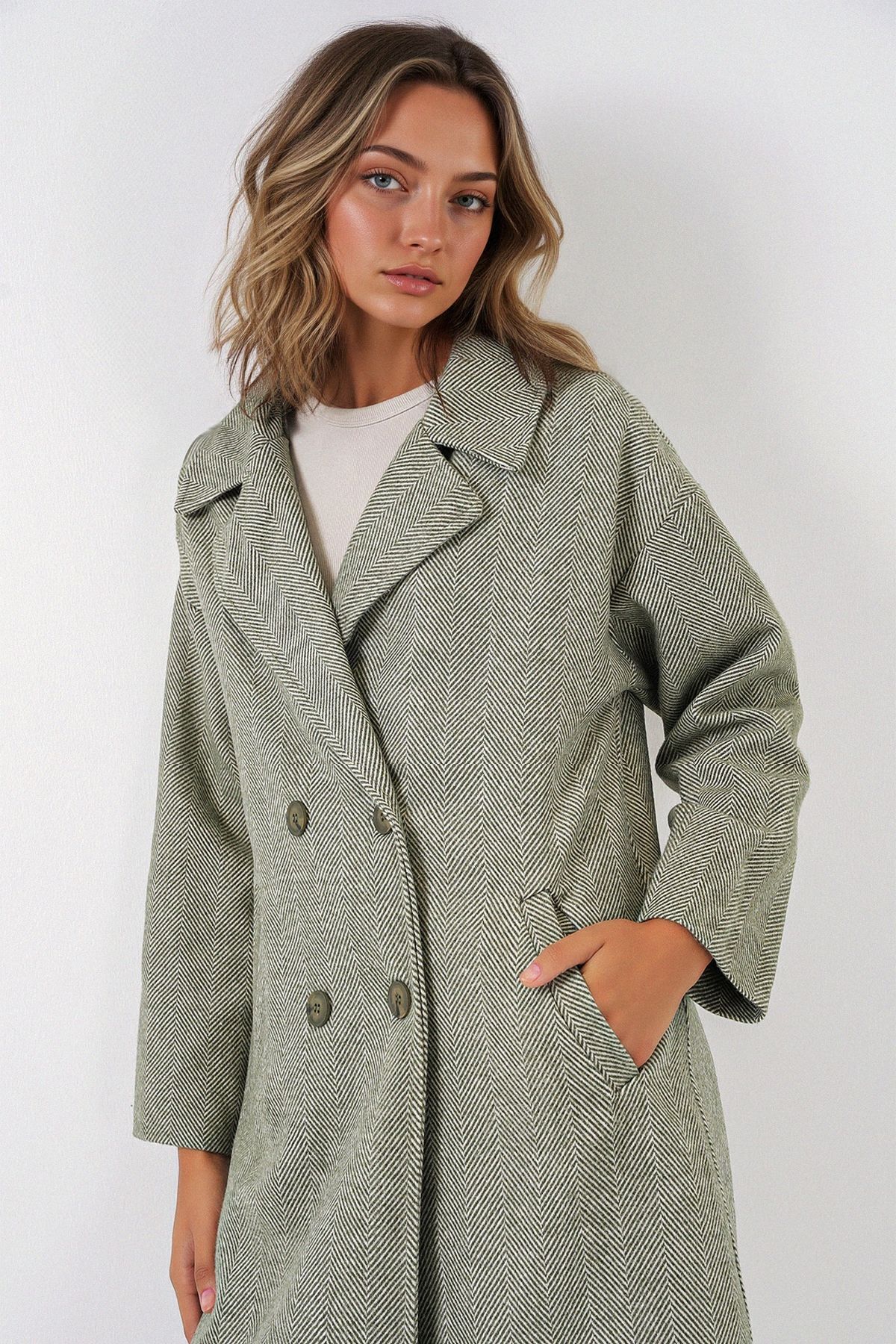 Hiccup BDART Oversize Çift Düğmeli Herringbone Palto görsel 4