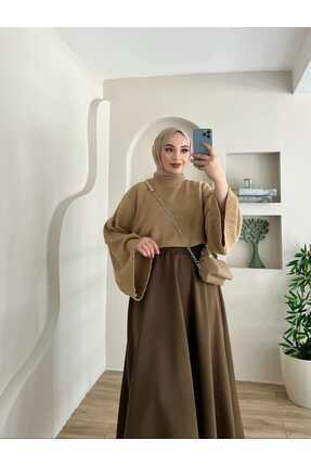 MELİNAY MODA kadın camel yarasa kol kazak