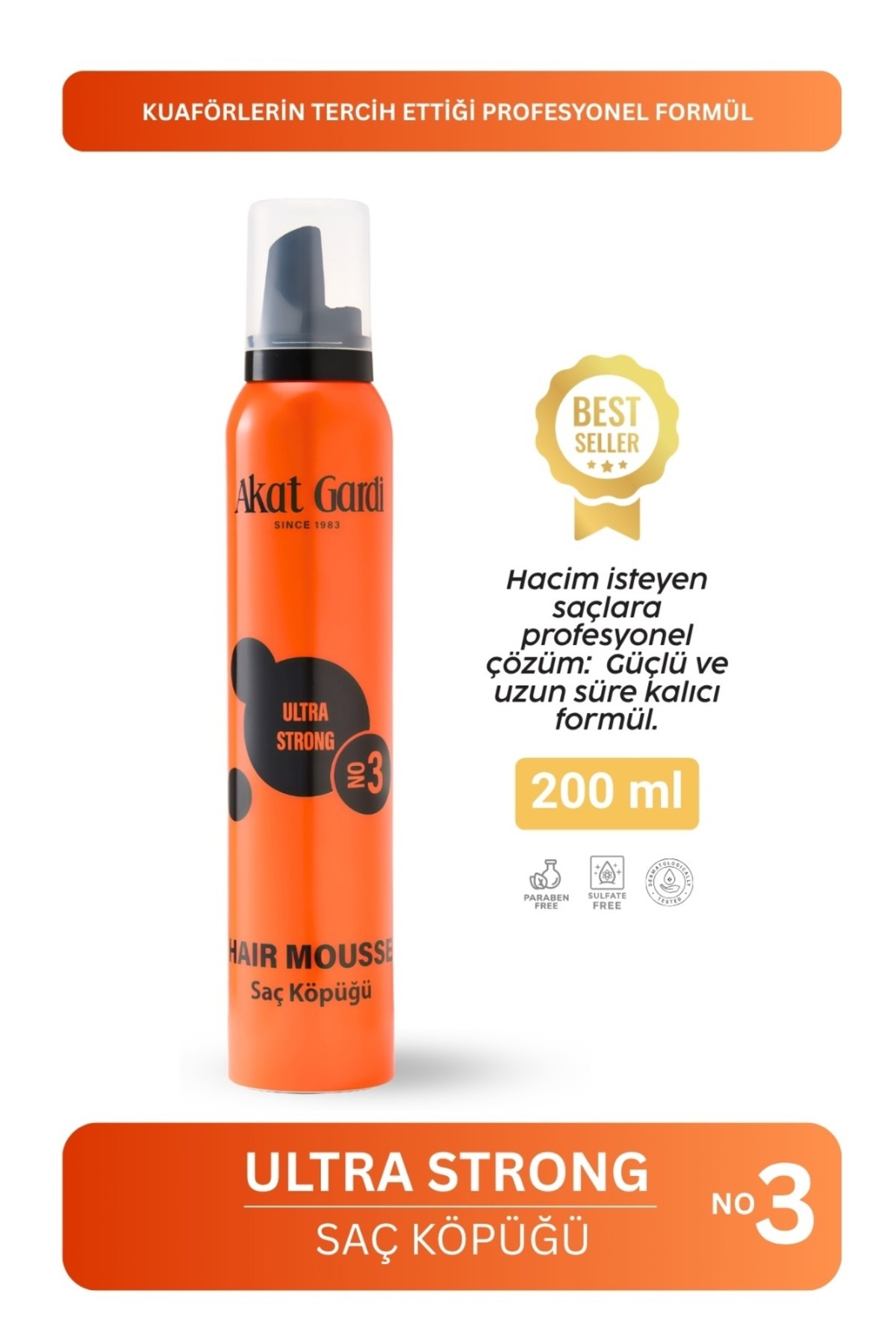 Akat Gardi Saç Köpüğü Ultra Strong No:3 Turuncu 200 ml — AKATKPKTRNC3