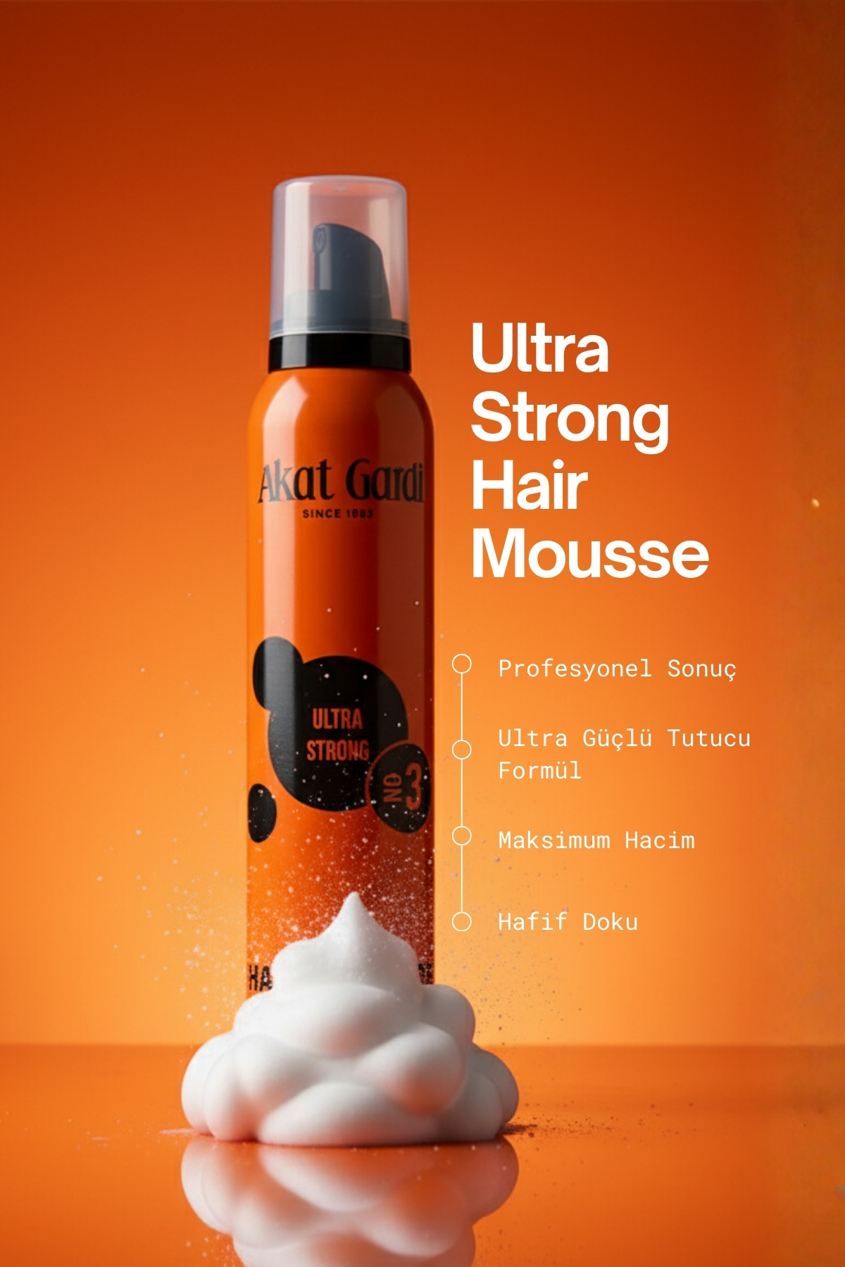 Saç Köpüğü Ultra Strong No:3 Turuncu 200 ml — AKATKPKTRNC3 — تصویر 3 از 4