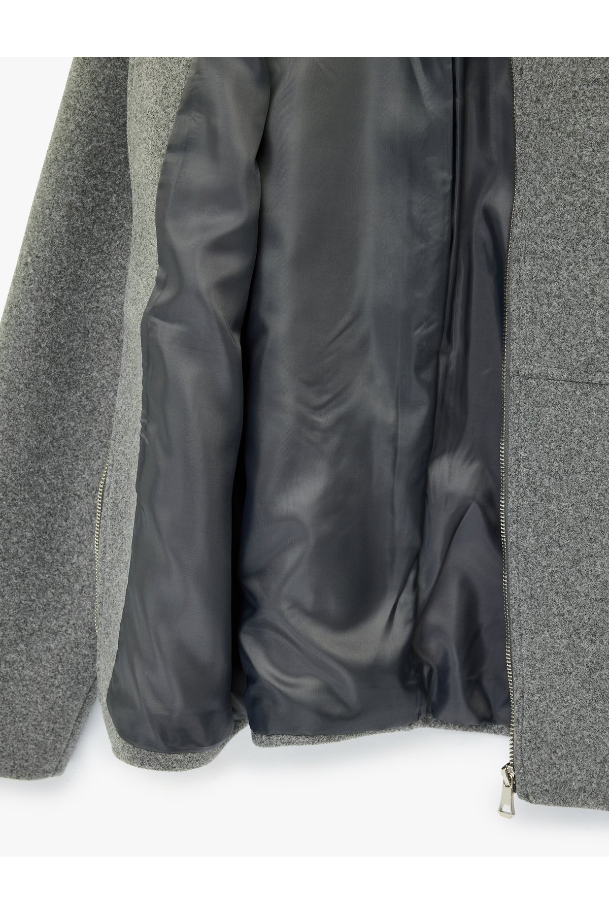 Koton  Uzun Kollu Fermuarlı Dik Yaka Kaşe Ceket - Görsel 6