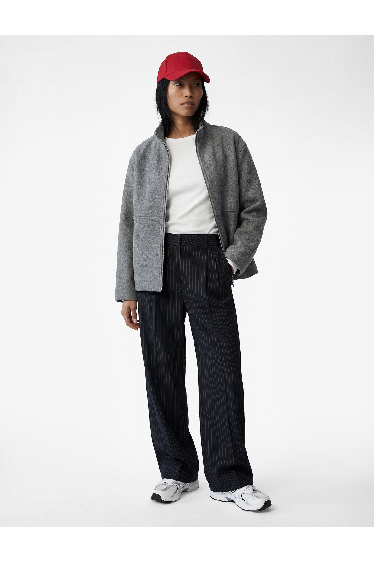 Koton  Uzun Kollu Fermuarlı Dik Yaka Kaşe Ceket - Görsel 2