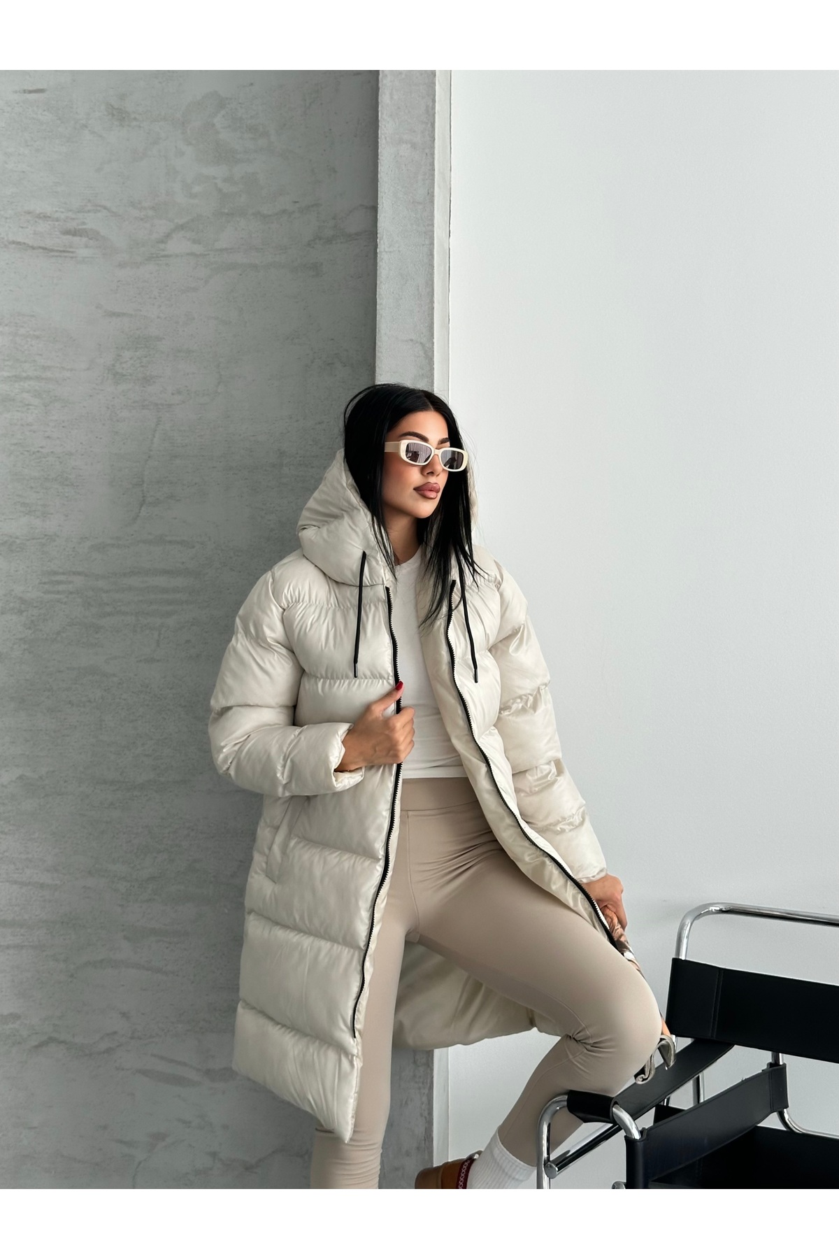 Fashionbox Дамско водоустойчиво дълго яке с качулка и цип, с гелова подплата ...