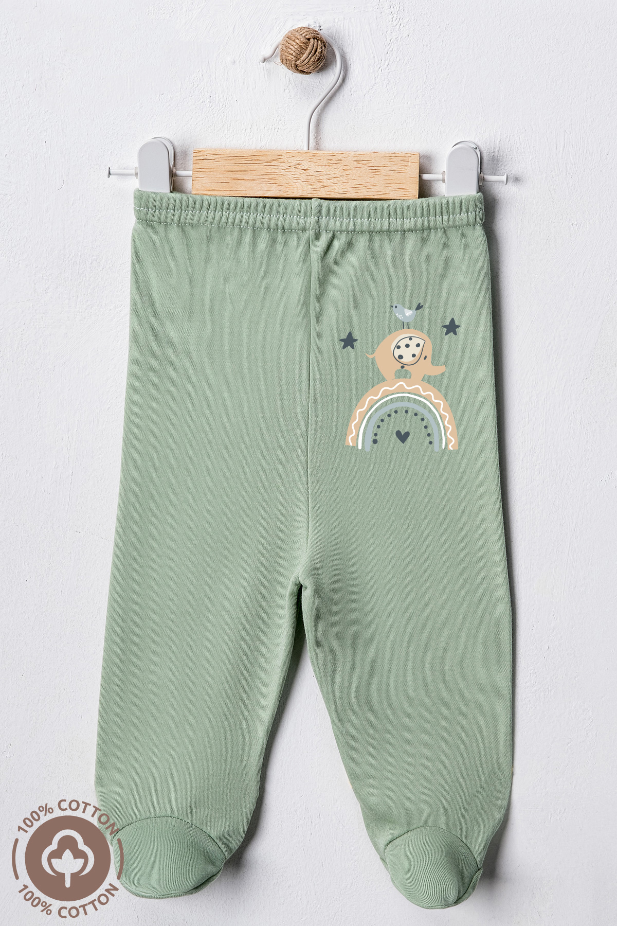 Miniel Unisex Bebek Penye Organik Pamuklu Fil Baskılı 0-6 Ay Patikli Bebek Tek Alt 3'lü Set fotoğrafı 5 (önizleme)