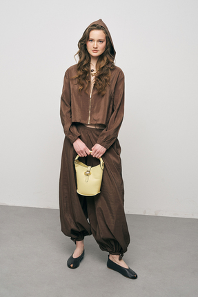 Orfeo Negro Kadın Comfort Kapüşonlu Fermuarlı Beli Lastikli Crop Ceket