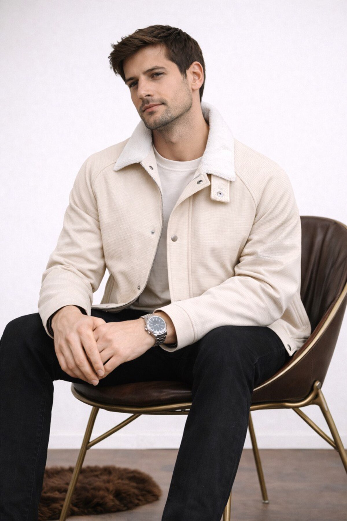 BASEL.CO  Waffle Dokulu Yakası Kadife Detaylı Dizayn Ceket