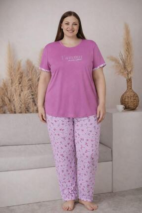 Pemilo Kadın 2005-2 Kısa Kol Büyük Beden Likralı Pijama Takımı