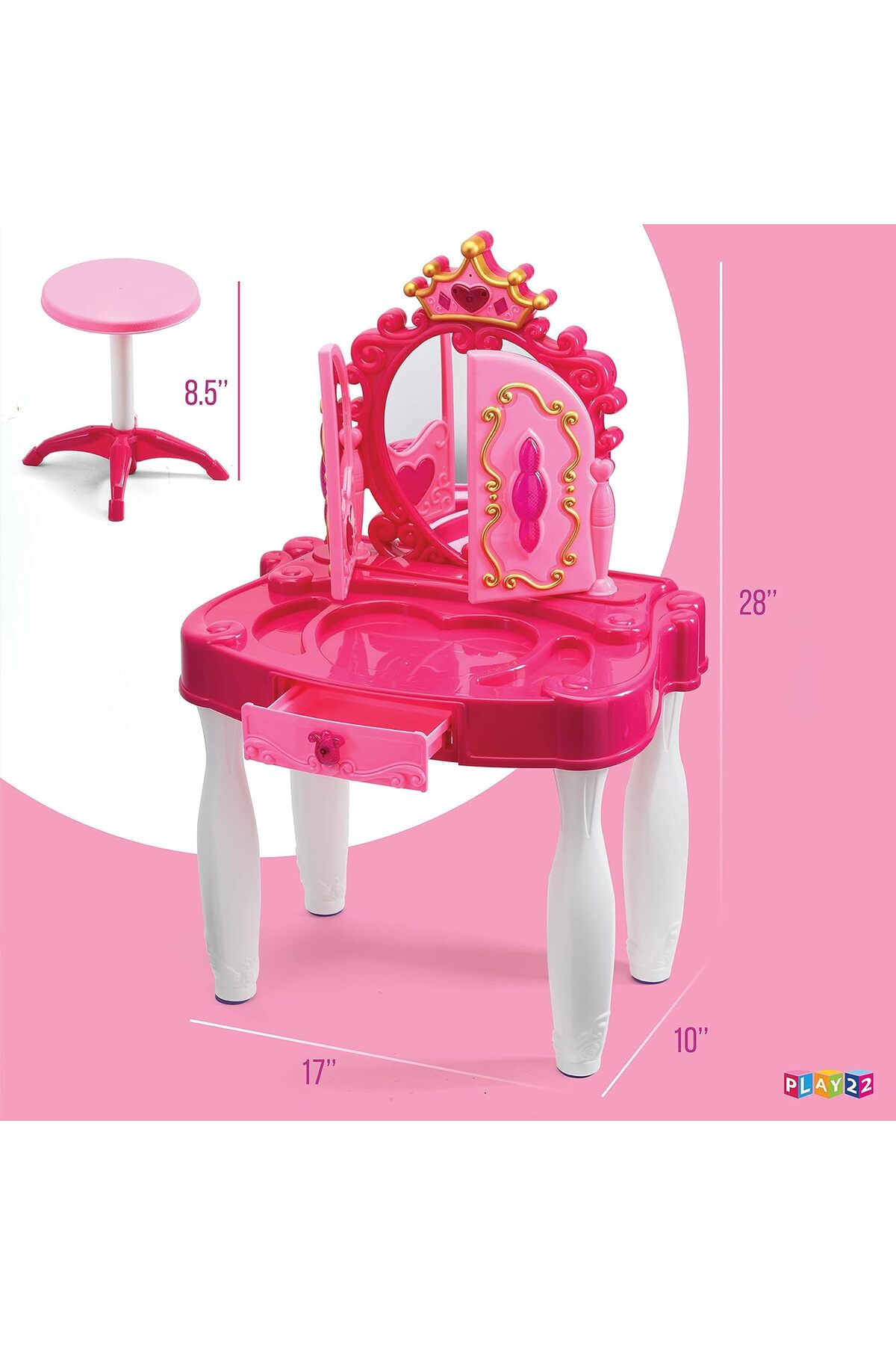 ✨مرآة وكرسي مكونة من 20 قطعة - طقم طاولة فانيتي لمكياج اللأطفال مع الأضواء والأصوات - صالون تجميل👧