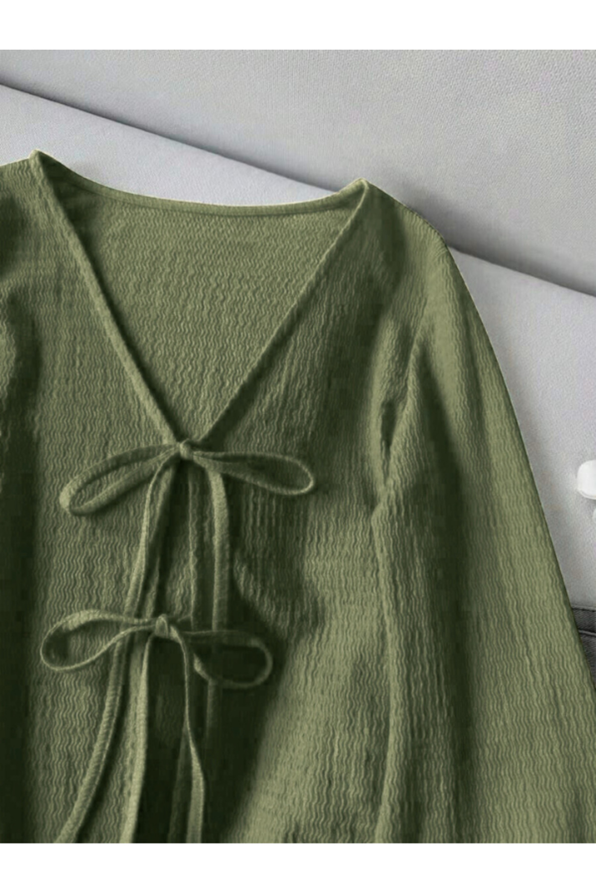 MOONBULL  Kadın Önü 2 Yerden Bağlama Detaylı İspanyol Kol Bürümcük Bluz - Görsel 4