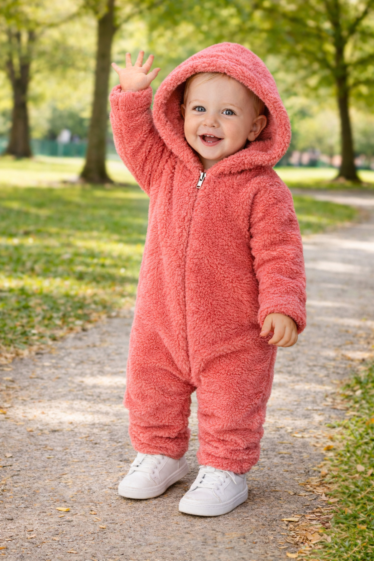 Chicsy Baby Kışlık tatlı Kışlık tatlı Kız Bebek Peluş Tulum Kapüşonlu Fermuarlı Yumuşak Polar Tulum Kışlık fotoğrafı 3 (önizleme)