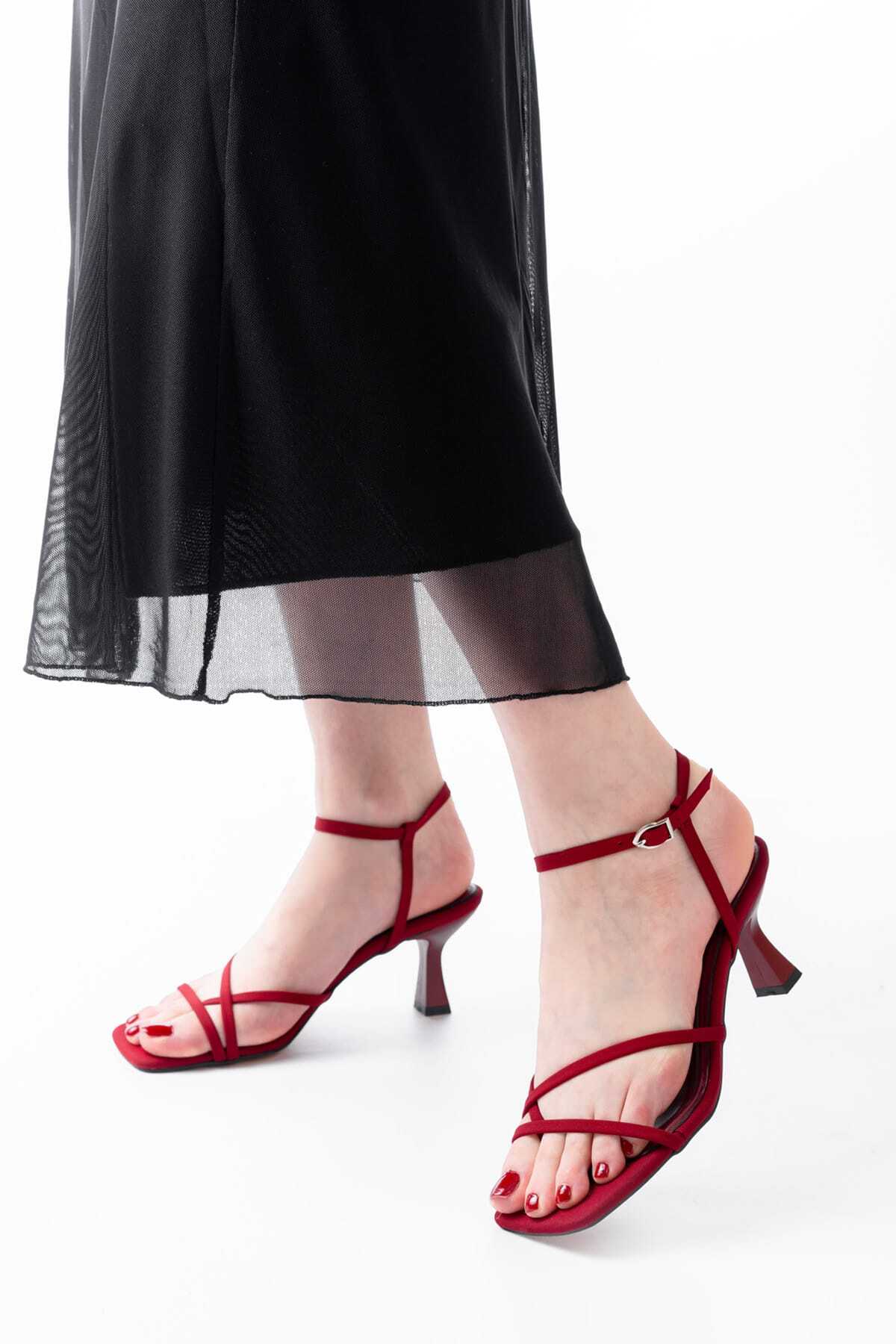 NiceDiffer  Kadın Sandalet Bilekten Bağlamalı 6cm Topuklu Sandalet - Görsel 4