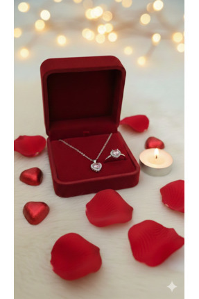 DAYZEN JEWELRY Işıltılı Lila Kolye Kalp Ve Yüzük 14 Şubat Sevgililer Günü Hed...