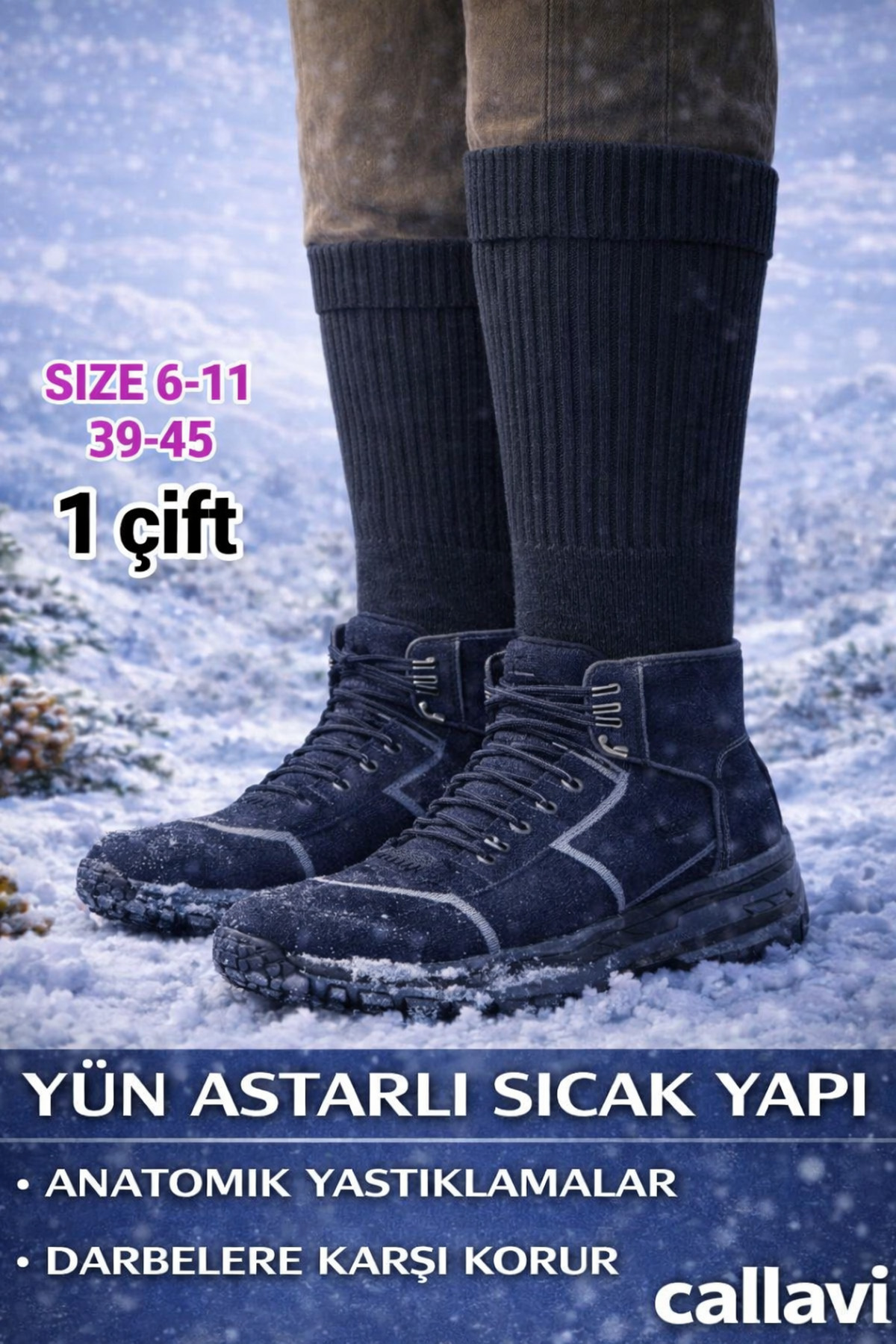 CALLAVI Termal Outdoor Kamp Pamuklu Nefes Alabilen Erkek Kışlık Kalın Çorap görsel 3