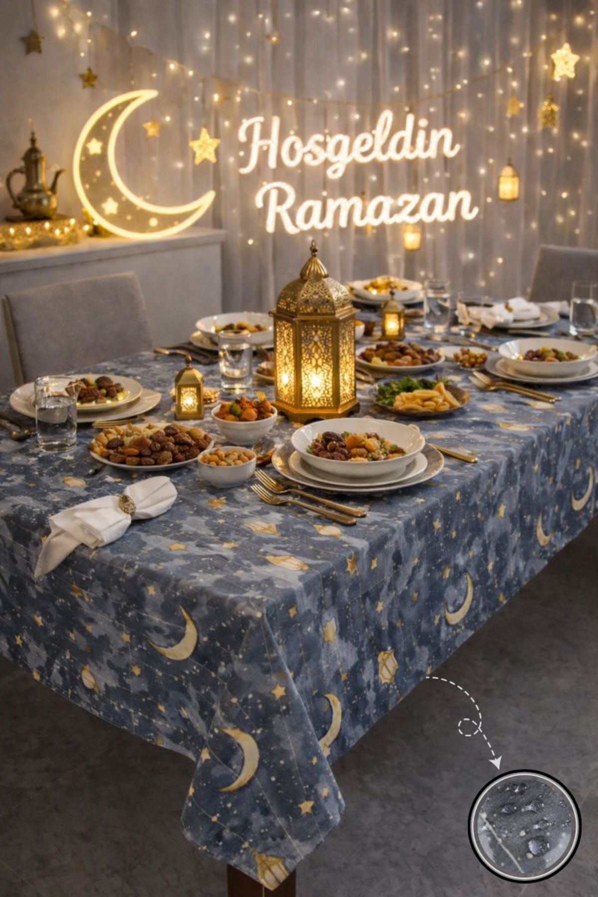 Liquid Proof Ramadan Tablecloth – Tablecloth with Stainproof, Wipeable and Washable Pattern