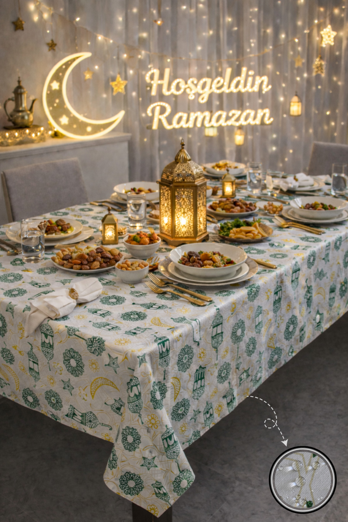 Liquid Proof Ramadan Tablecloth – Tablecloth with Stainproof, Wipeable and Washable Pattern