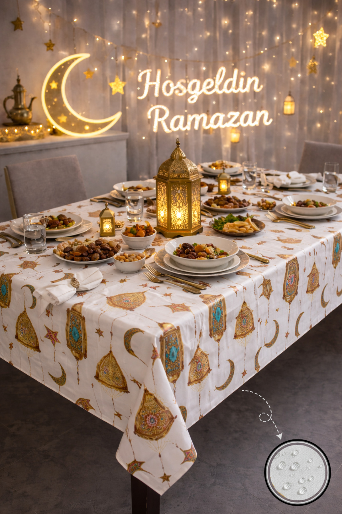 Liquid Proof Ramadan Tablecloth – Tablecloth with Stainproof, Wipeable and Washable Pattern