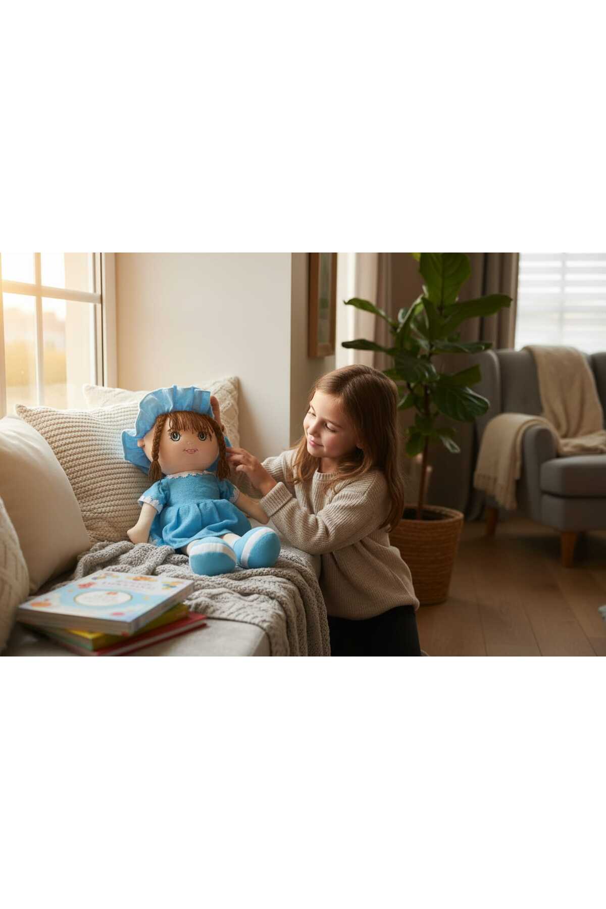 Renkli Düşler Atölyesi Mira Peluş Açık Mavi Bez Bebek 70 cm/ Oyun Arkadaşı/ Oyuncak Peluş Bebek fotoğrafı 2 (önizleme)