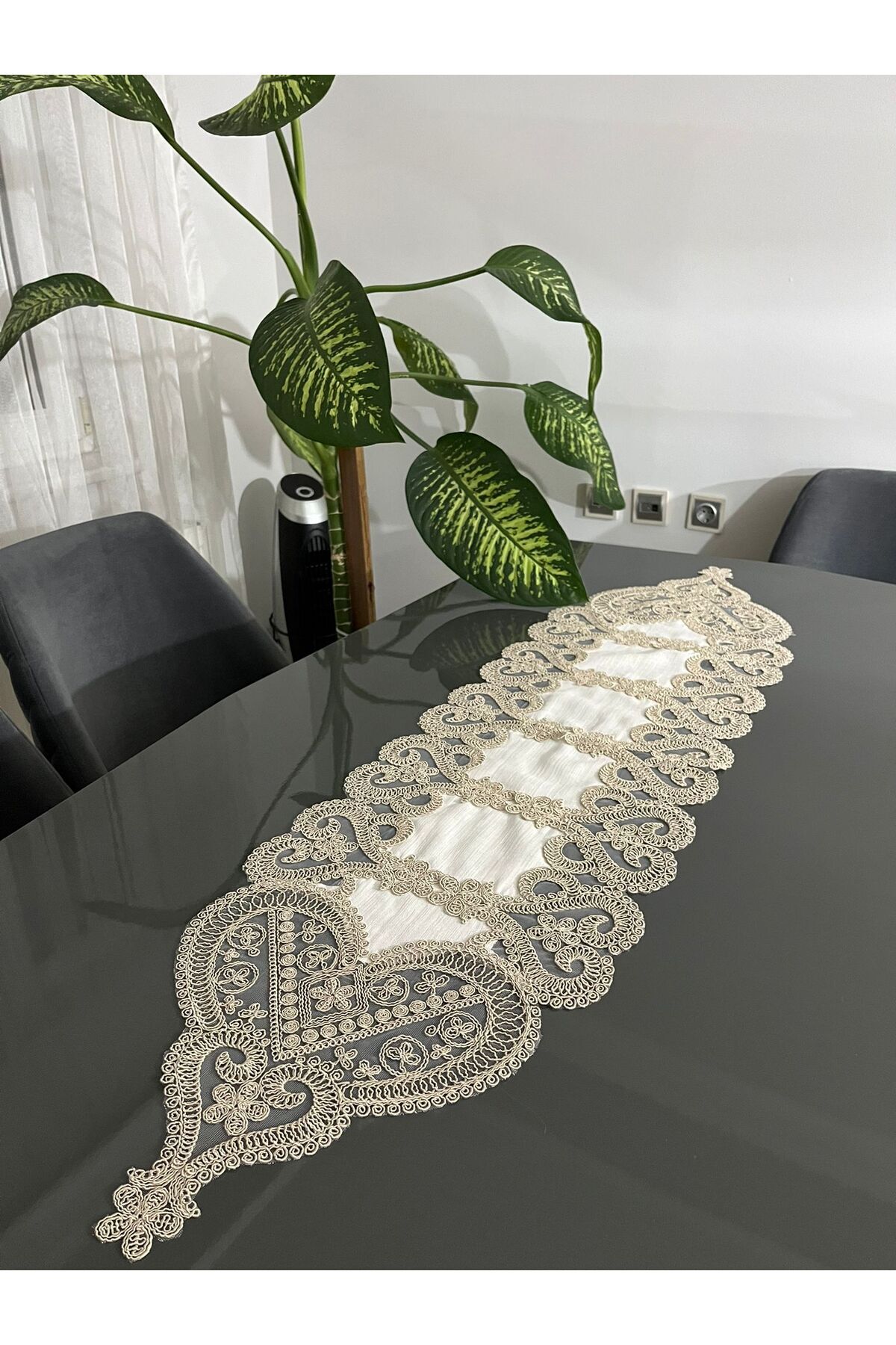 French Lace Linen Gardenia Luxury Guipure Runner