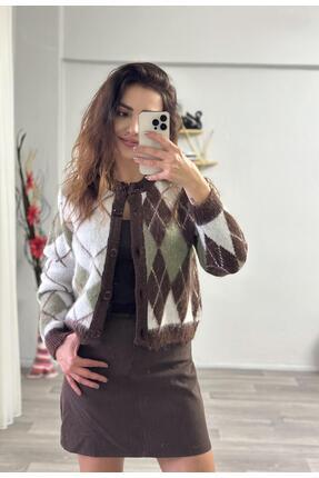 Derya Akyol Baklava Desenli Oversize Kadın Triko Hırka