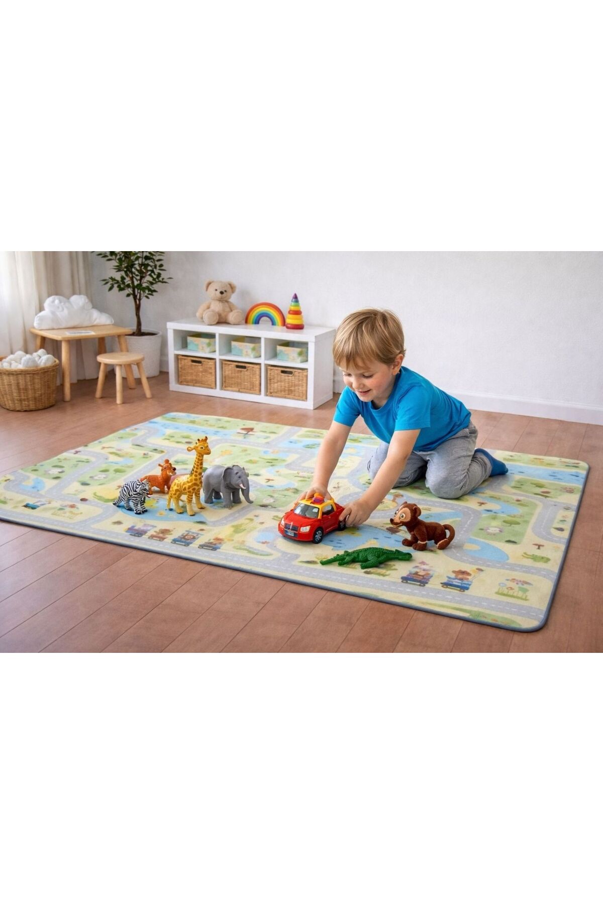 PUREZA Çift Taraflı Rulo Oyun Matı Kaymaz,Darbe Emici, Yeşil Parkur/Araba Yarışı Yerli Üretim 200x140x1 fotoğrafı 7 (önizleme)