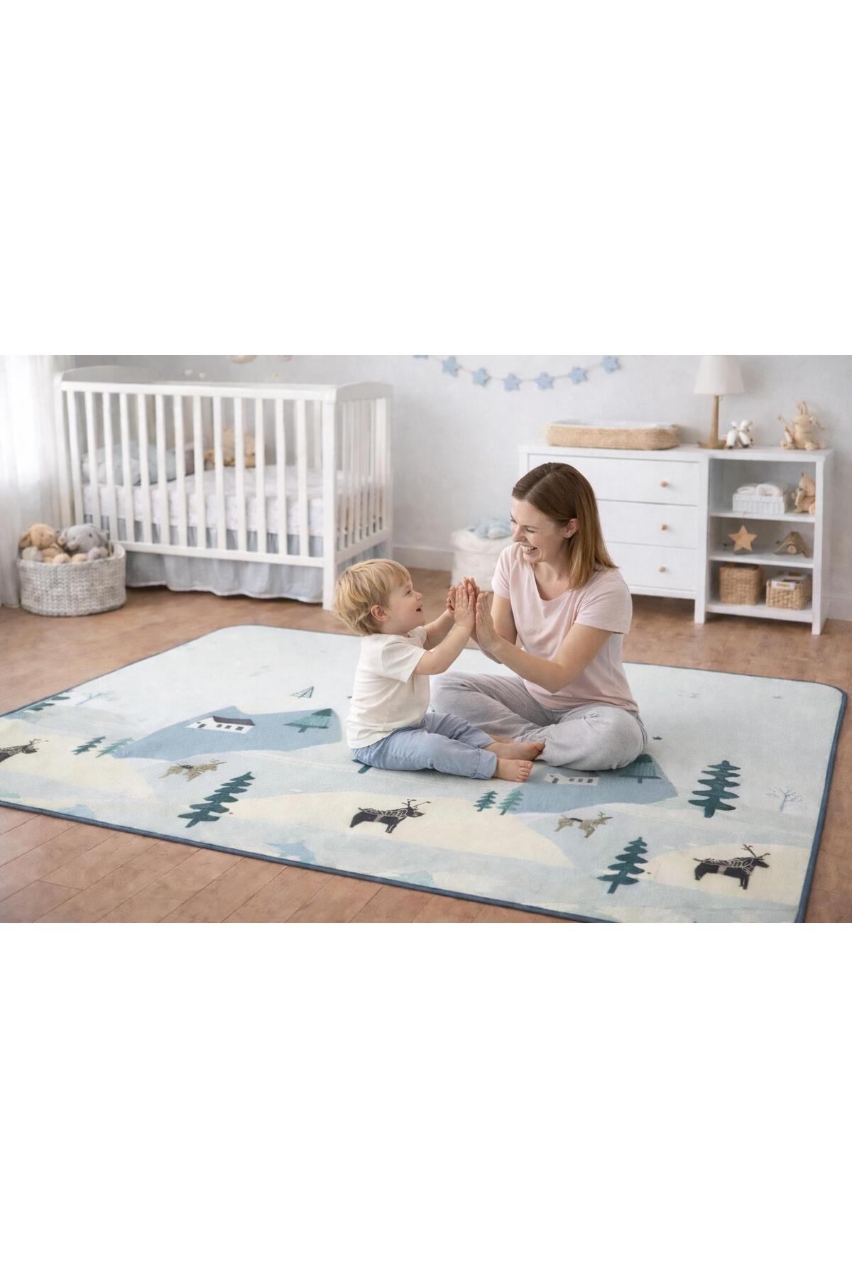 PUREZA Çift Taraflı Rulo Oyun Matı Kaymaz,Darbe Emici, Geyik Vadisi/Bulutlar Dağlar Yerli Üretim 200x140x1 fotoğrafı 5 (önizleme)