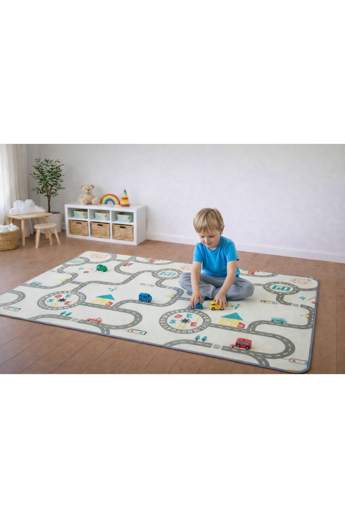 PUREZA Çift Taraflı Rulo Oyun Matı Kaymaz,Darbe Emici, Yeşil Parkur/Araba Yarışı Yerli Üretim 200x140x1 fotoğrafı 4 (önizleme)