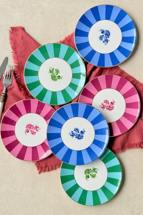 porselenden Candy Mix 6 kişilik 19 cm Premium Porselen Pasta Tabağı Takımı Ye...