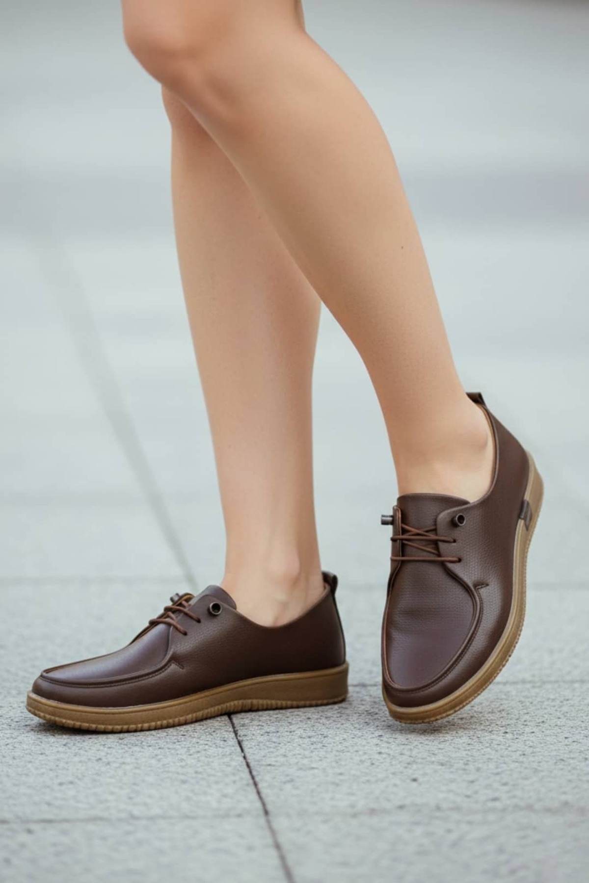 NAVİSHOES Kahverengi Kadın Lastik Detaylı Hafif Yumuşak Loafer Babet 2006