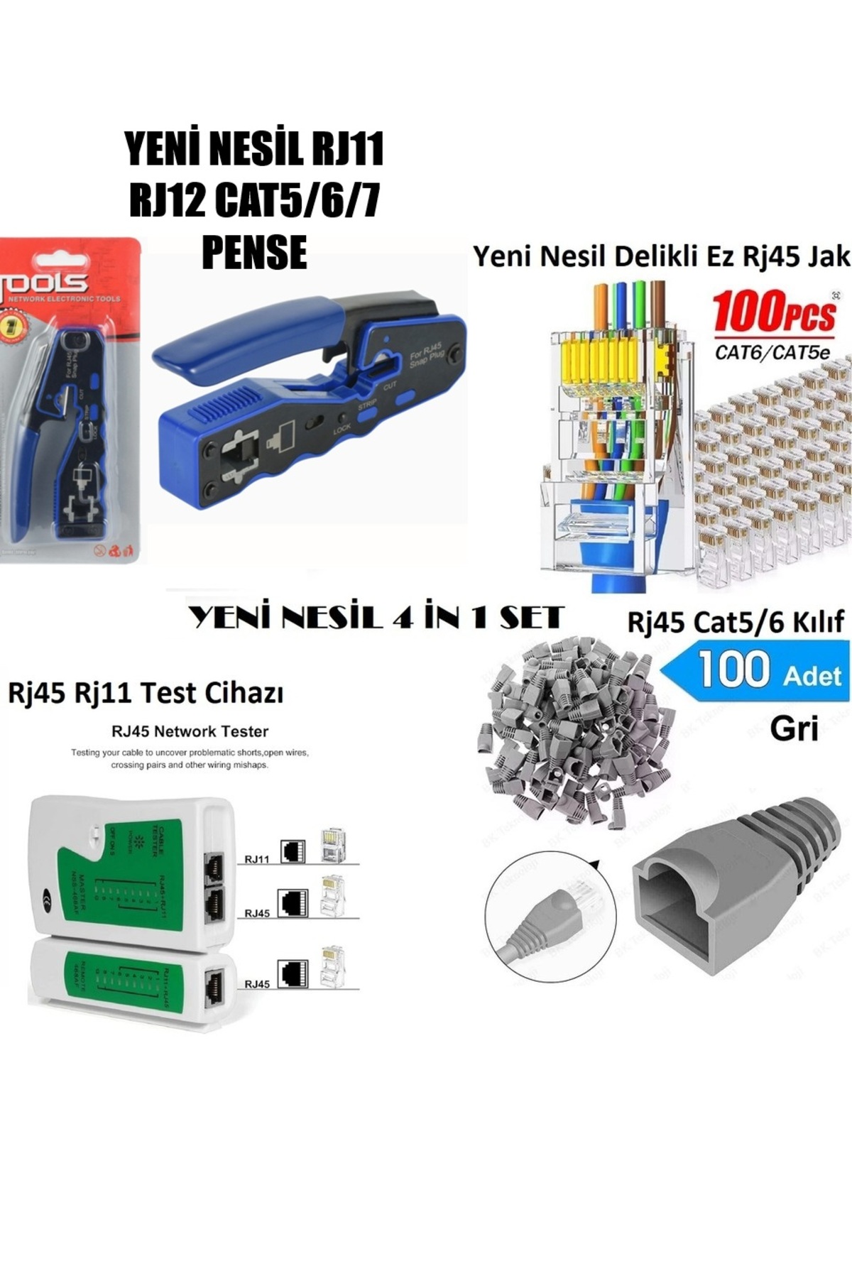 Yeni Nesil Cat5/6/7/8 Pense Rj45 Rj11 8p8c Test Cihazı 100 Adet Cover 100 Adet Yeni Nesil Konnektör