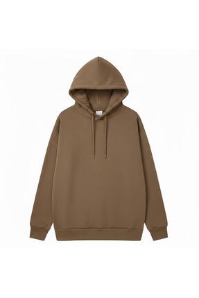 NATURELLE Unisex Kahverengi Oversize Hoodie Kapüşonlu Sweatshirt