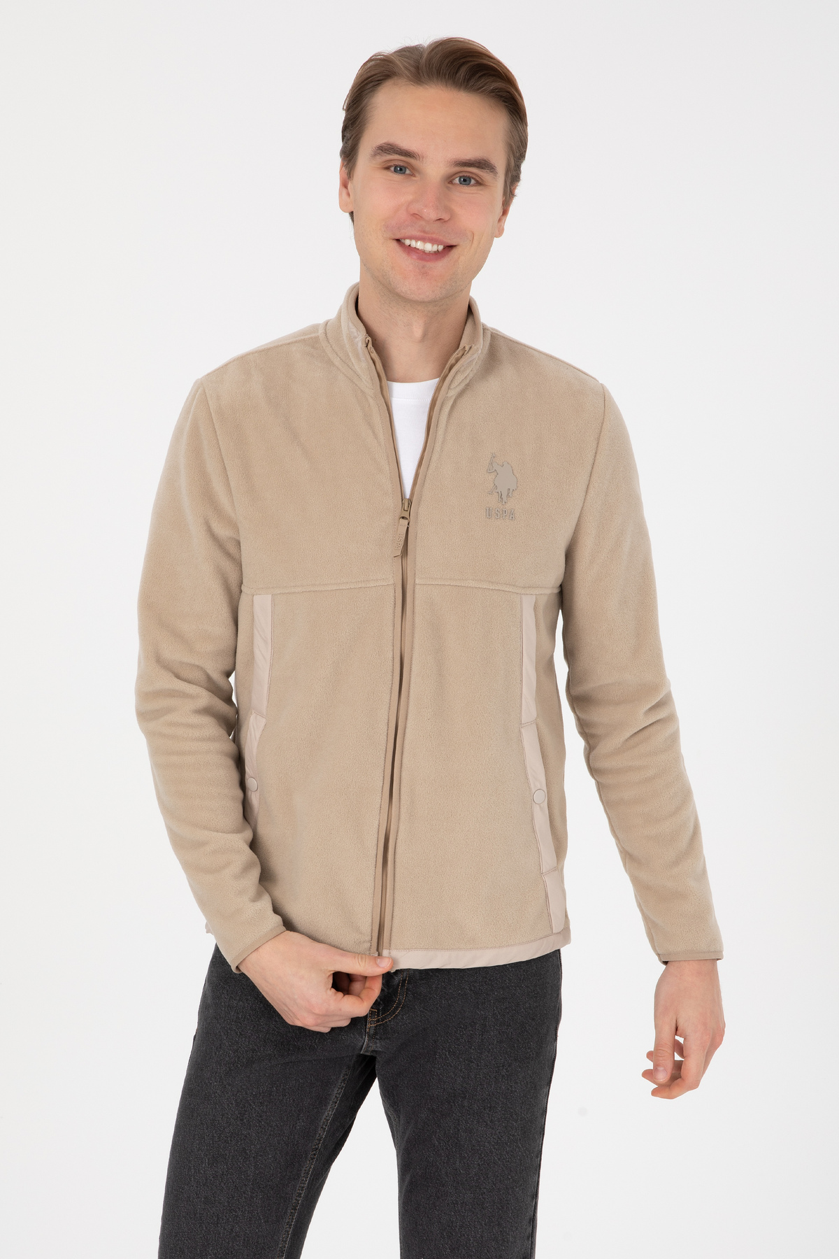 U.S. Polo Assn.  Erkek Regular Fit Fermuarlı Koyu Bej Örme Hırka 50310002-VR088