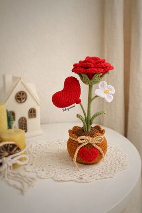 NK GURUMİ Amigurumi Örgü Saksıda Çiçek Arkadaşlık Sevgili Hediye