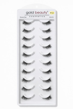 Gold Beauty H12 10 Çift Human Hair Takma Kirpik – Doğal Görünüm Siyah Kirpik ...