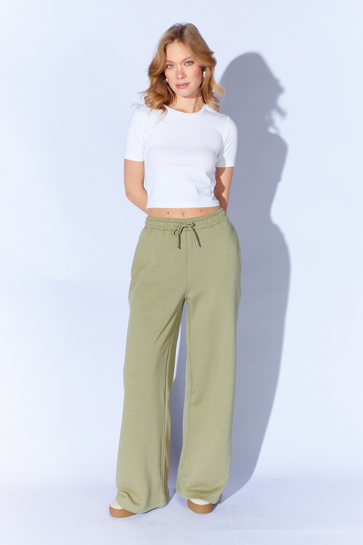 Küf Yeşili Beli Lastikli Kordon Detaylı Palazzo Eşofman | MKW689824-01