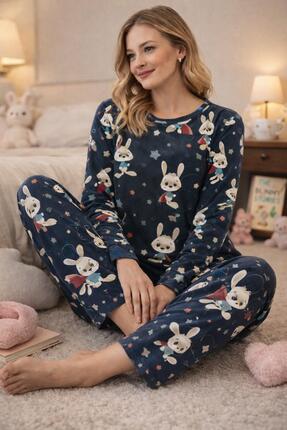 kuzey homewear Lacivert Tavşan Desenli Uzun Kollu Pijama Takımı